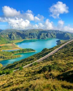 a scenic view of a large body of water